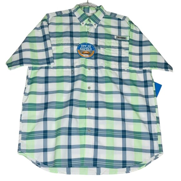 Columbia PFG NWT Omni Shade UPF 30 Men's M Blue Green Vented Fishing Shirt Plai - Picture 2 of 9
